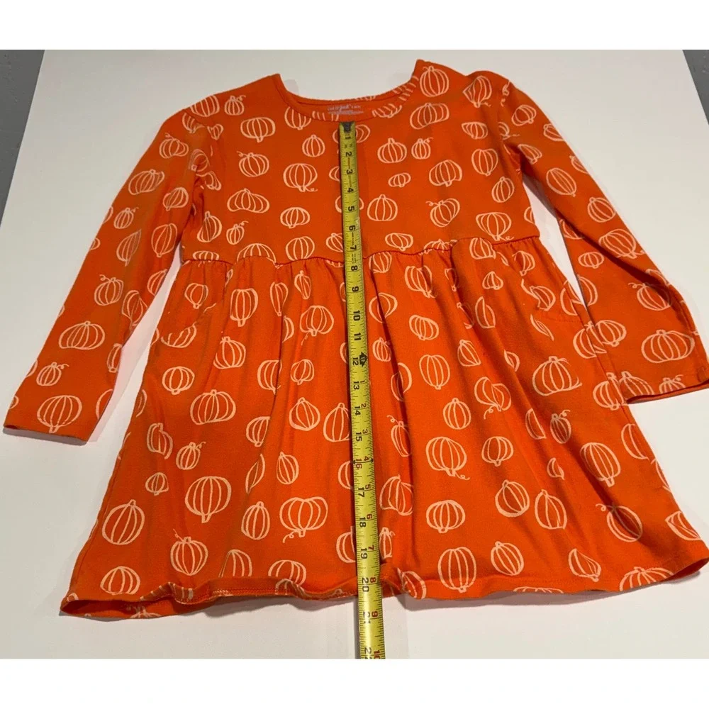 Cat & Jack Girls Orange Pumpkin Print Long Sleeve Knit Dress Size S 6/7 Fall